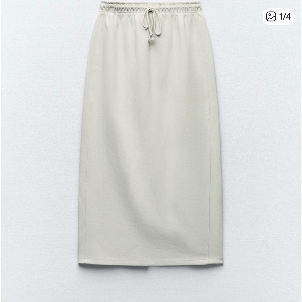 Zara Drawstring Midi Skirt in Light Gray